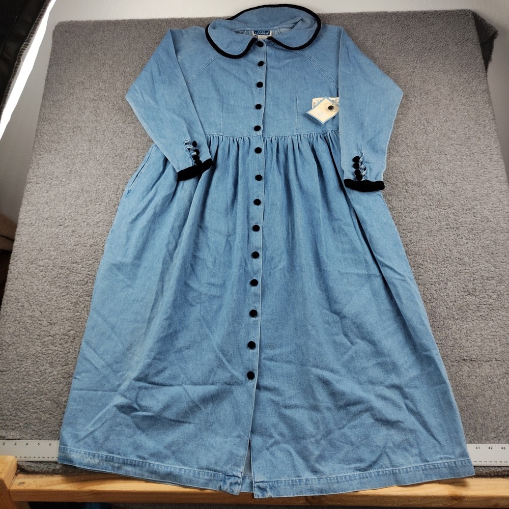 Bryn Connelly Denim Midi Dress Sz 6 Denim Blue Peter Pan Collar Velvet Trim NWT